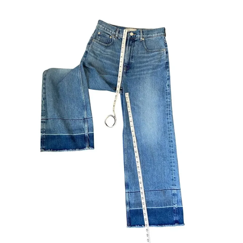 Everlane Wide Leg Jeans Womens 28R Cropped Raw Hem Blue Denim High Rise - Picture 4 of 13